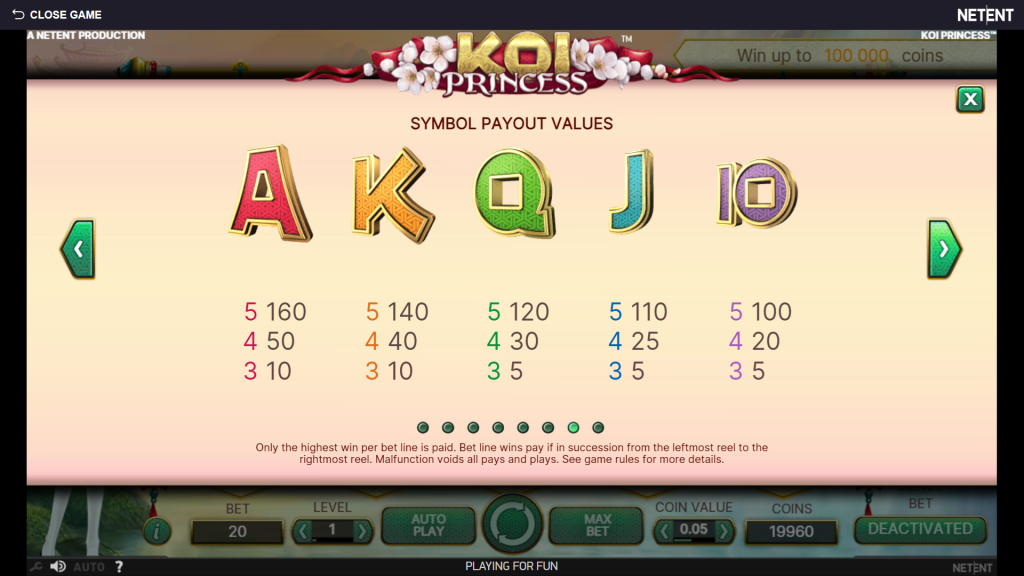 Koi Princess Slot Standardni Simboli