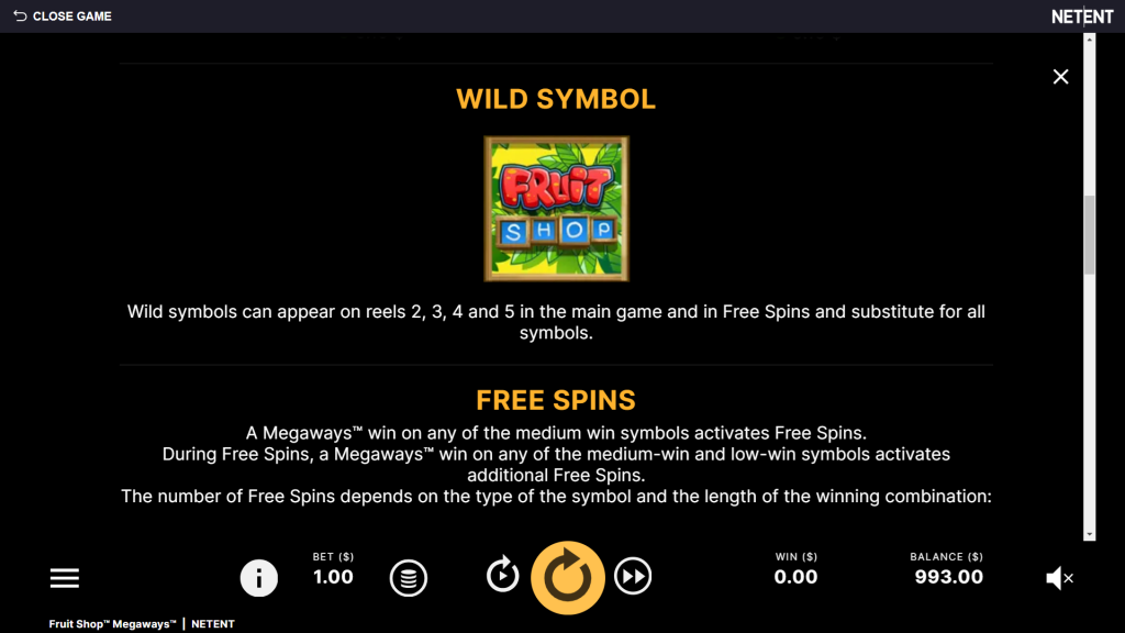 Fruit Shop Wild Symbols and Free Spins