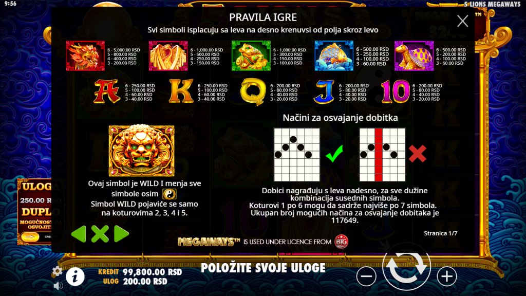 5 Lions Megaways Simboli 