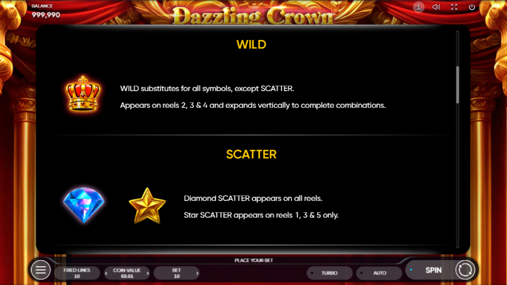 Dazzling Crown Wild and Scatter Symbols